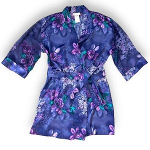 Vintage California Dynasty Purple Floral Kimono-style Robe, size Small